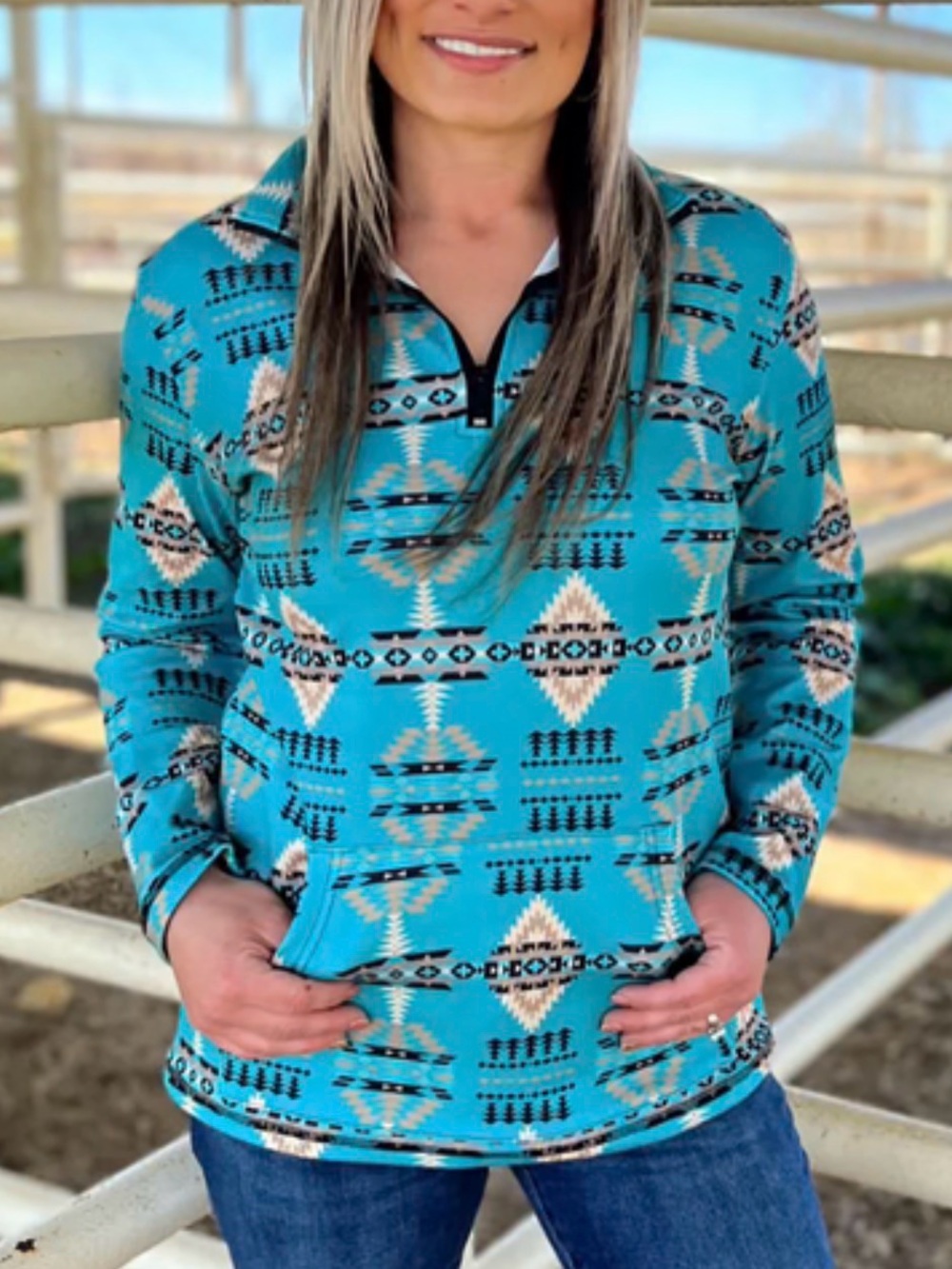 NWT Sterling Kreek Laramie Kreek Southwestern Aztec Print Fitted Pullover XL